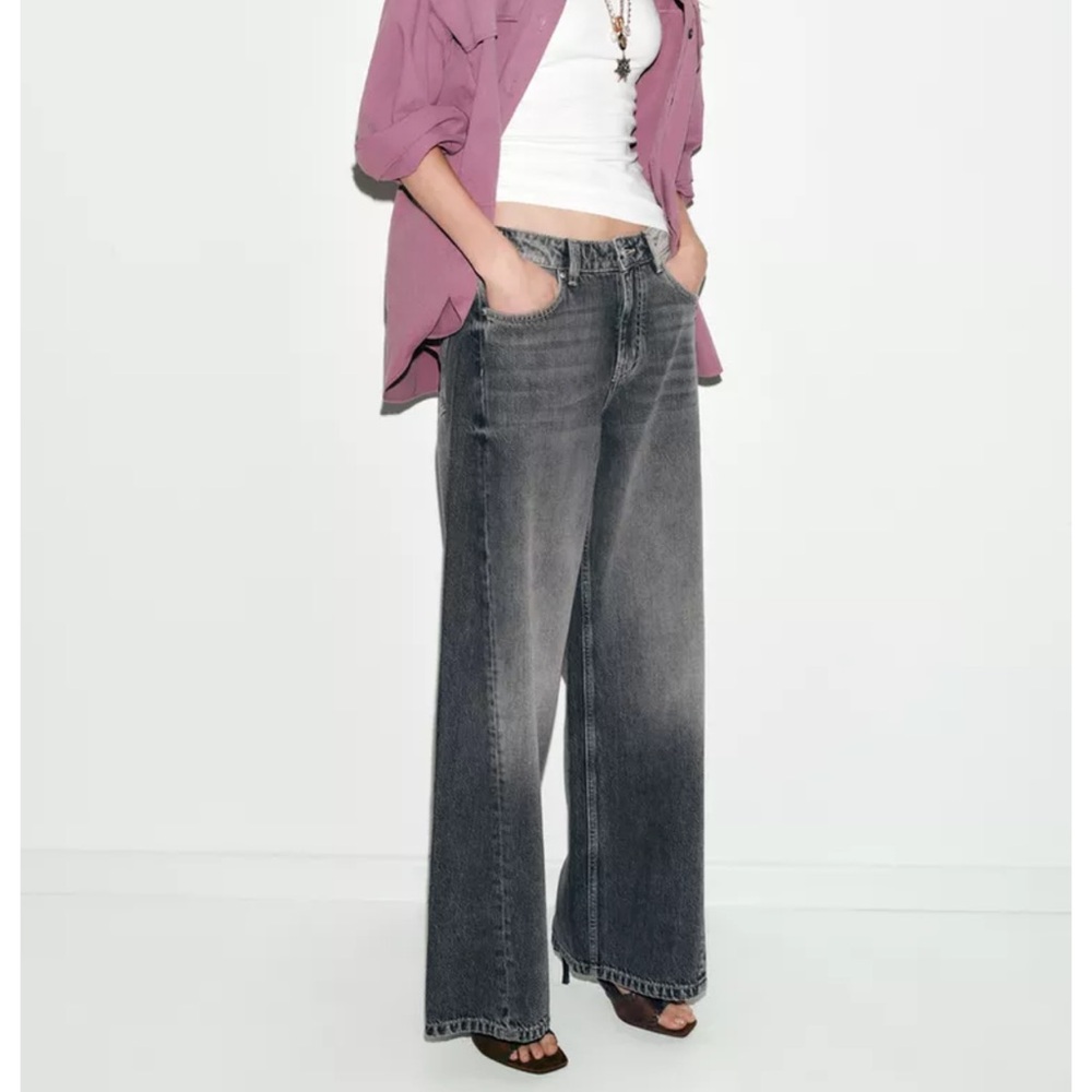 Zara Gray Wide Leg Jeans